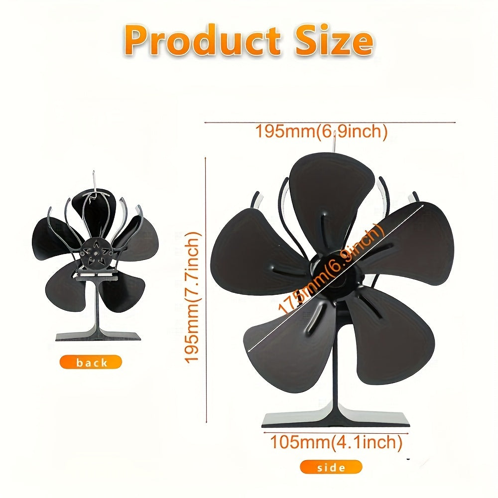 Tabletop 5-Blade Heat-Powered Fan for Continuous Warmth, Compact and Quiet