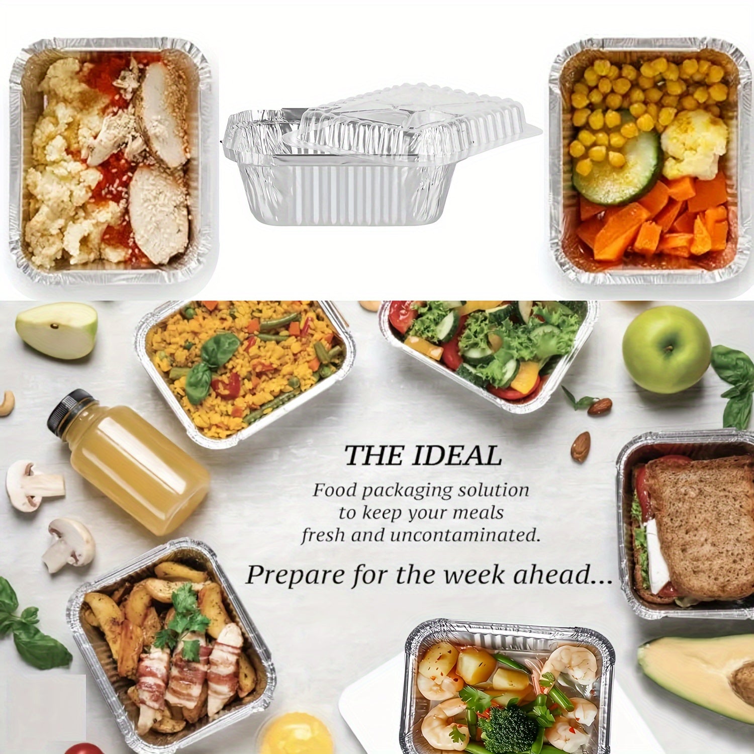 Fifty Disposable Aluminum Foil Pans with Lids 15.24x11.94cm Takeout Food Preservation