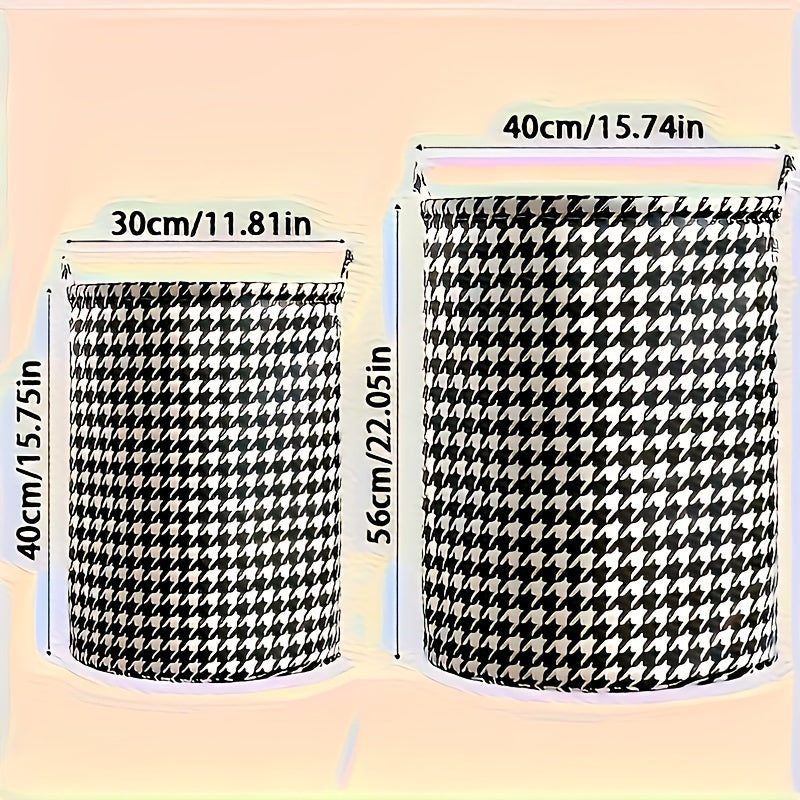 Large Houndstooth Fabric Storage Hamper with Handles for Laundry and Toys
