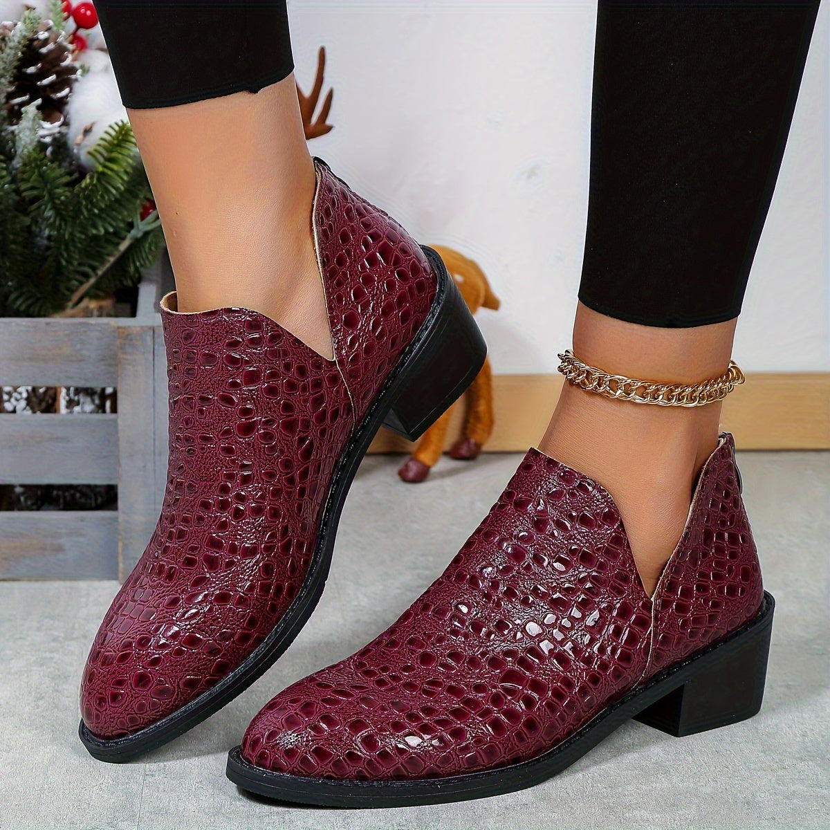 Women's Chunky Heel Ankle Boots Synthetic Back Zipper Non-Slip All-Season Dress