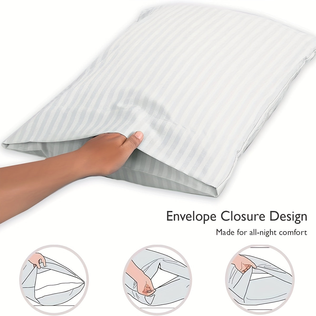 Satin Stripe Pillowcase White Khaki Breathable Soft Durable Hotel Home