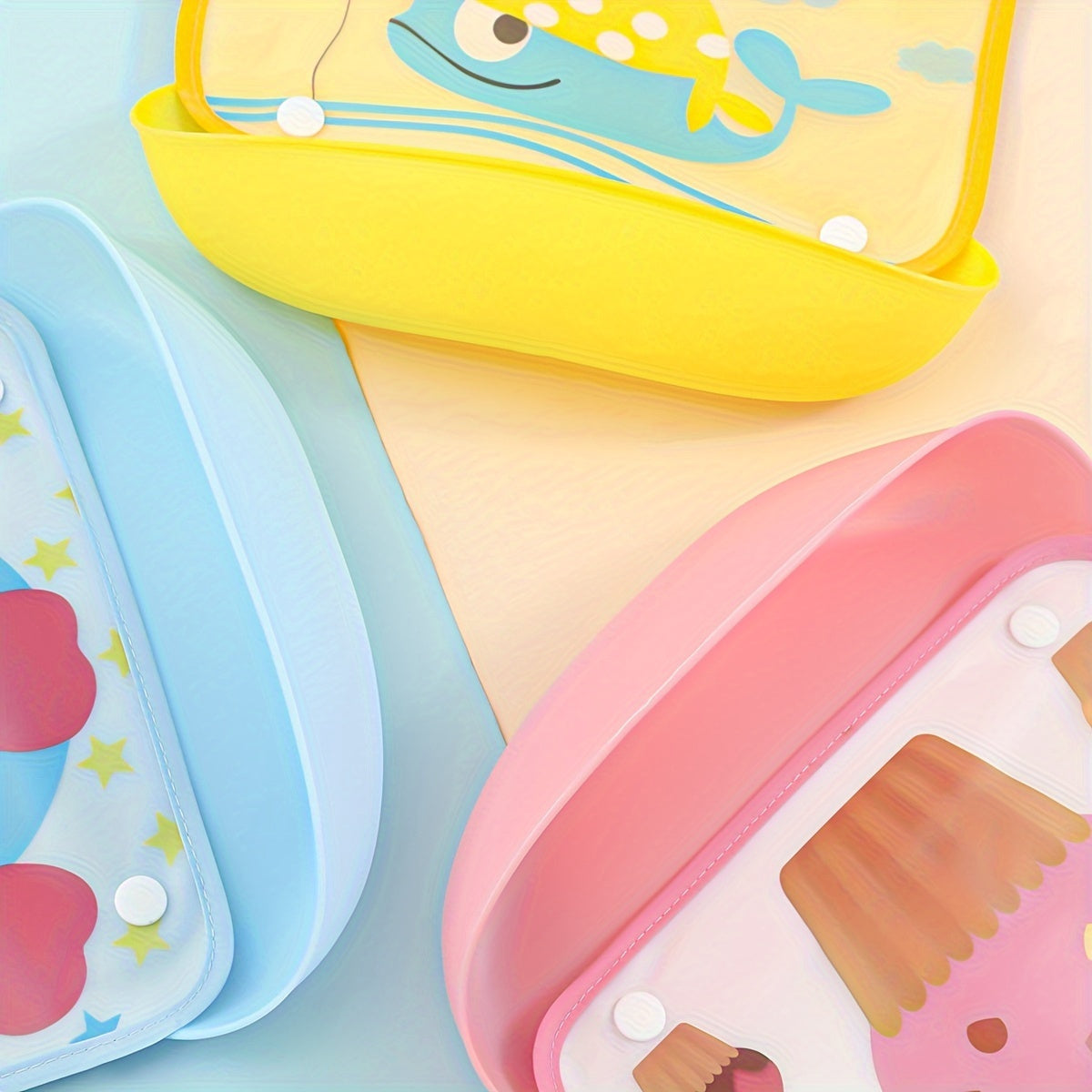 Kids Waterproof Cartoon Bib for Ages 0+ and 3+ in Mixed Colors with Easy Clean Detachable Design