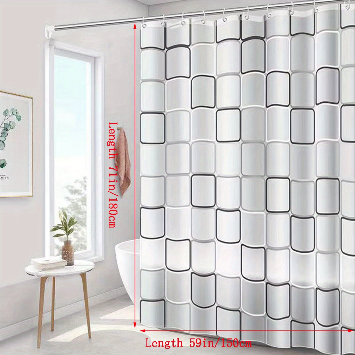 Geometric Pattern Waterproof Shower Curtain with Hooks PEVA Easy Clean Bathroom Decor