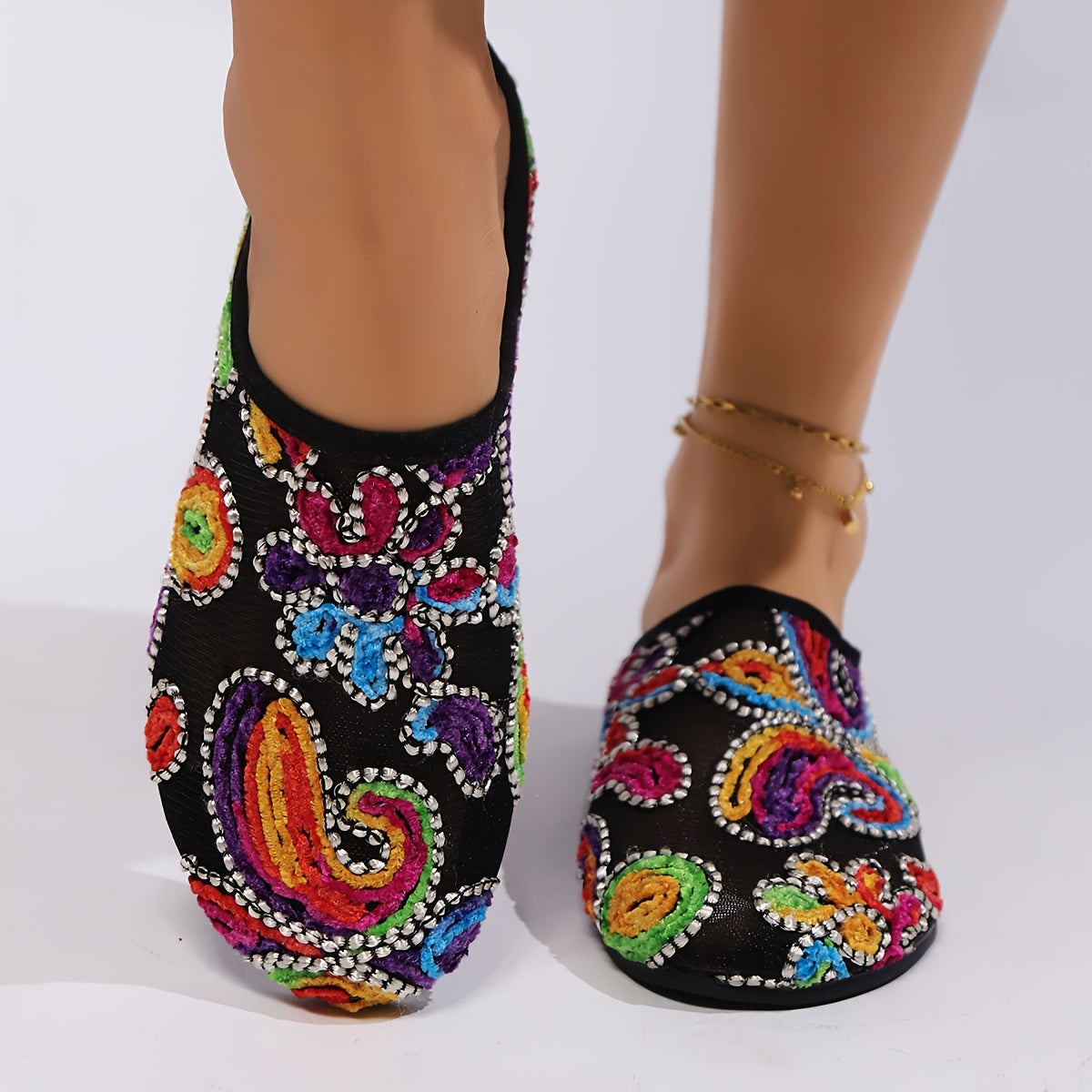 Women's Ethnic Style Braided Flat Sandals Lightweight Non-slip Beach Shoes