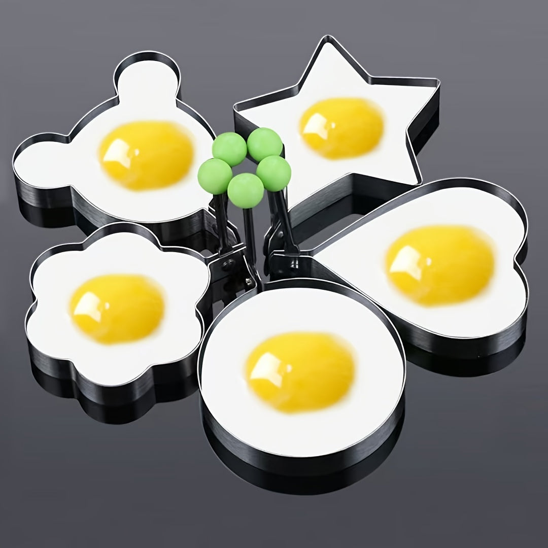 Set of 5 Stainless Steel Egg Molds Heart and Star Shapes for Breakfast