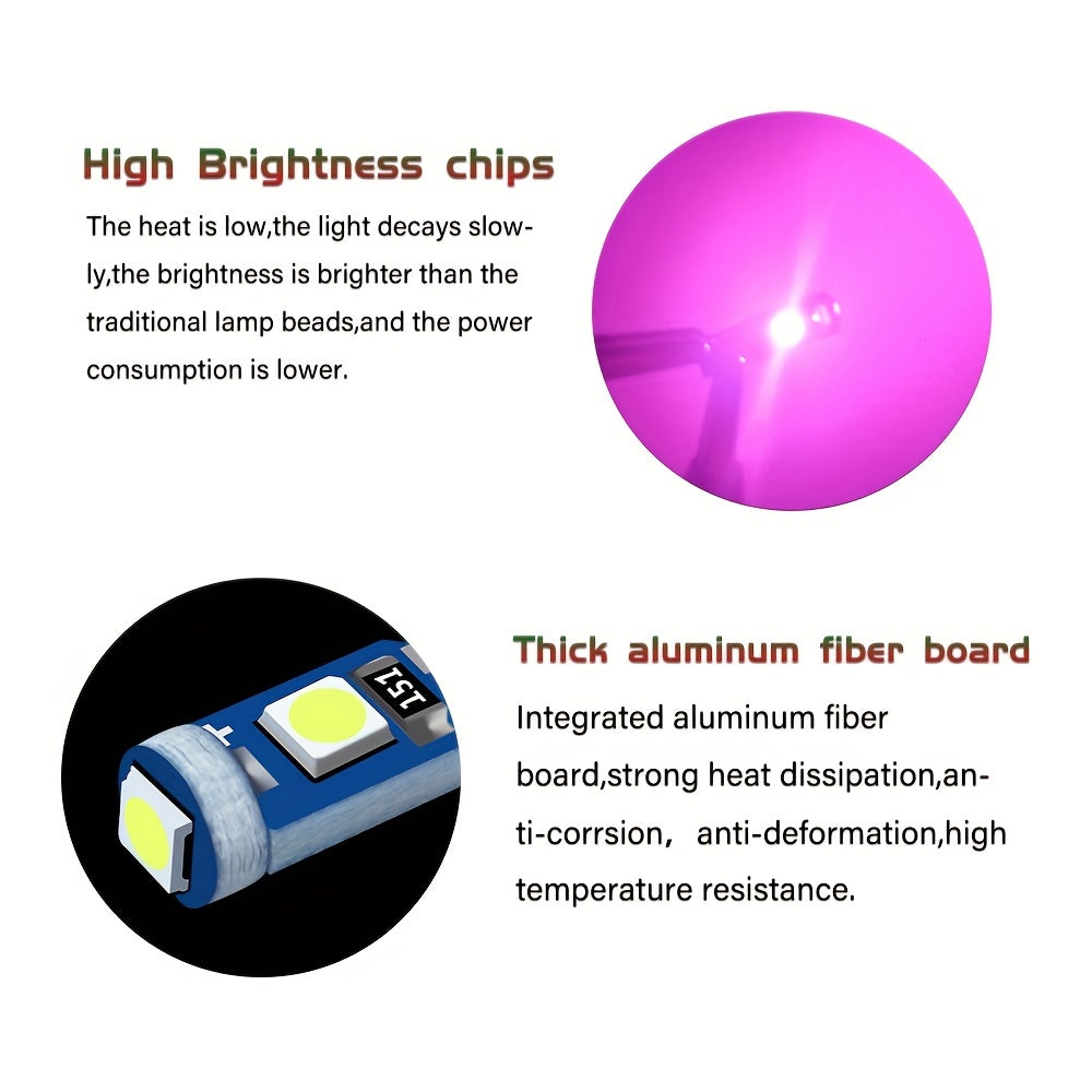 10 piezas de luces LED T5 para tablero de coche, lámpara interior, 12V, blanco brillante