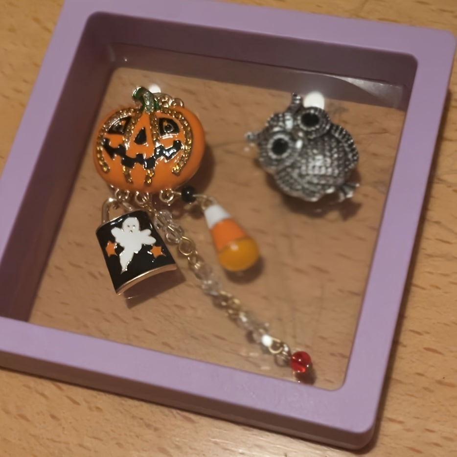 Halloween Owl and Pumpkin Brooch Pin Alloy Quirky Cartoon Accessory for Women and Girls