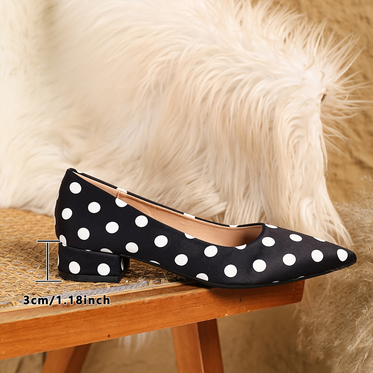 Women's Polka Dot Flats Synthetic Cover Rubber Sole Low Block Heel