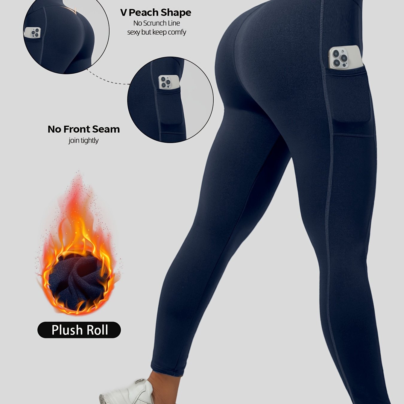 Women's Solid Color Yoga Leggings with Pocket Medium Support Polyester Knit Fabric