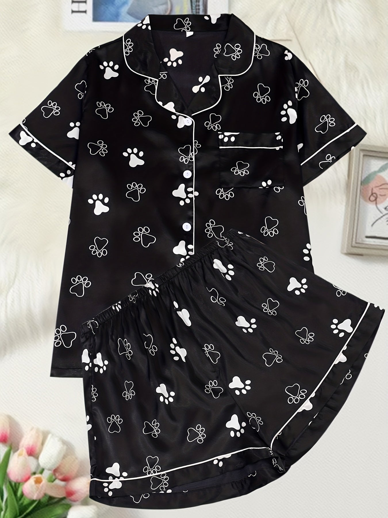 Plus Size Women's Cotton Short Sleeve Pajama Set with Dog Print