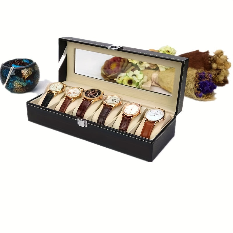 Black Watch Box with 6-Digit Display, Inner PU Leather and Flannelette Storage