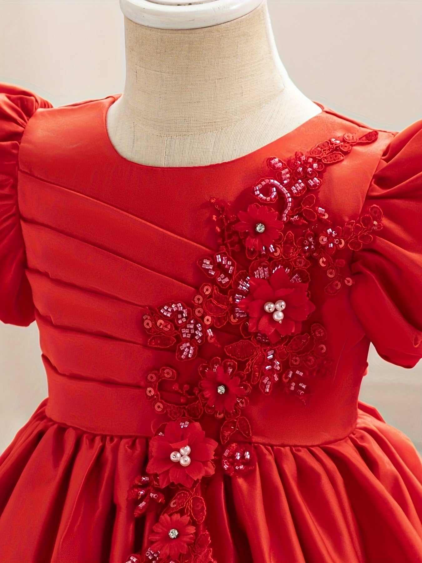 Vestido de princesa para niñas para ocasiones especiales, poliéster viscosa, hasta la rodilla, mangas farol, dobladillo acampanado