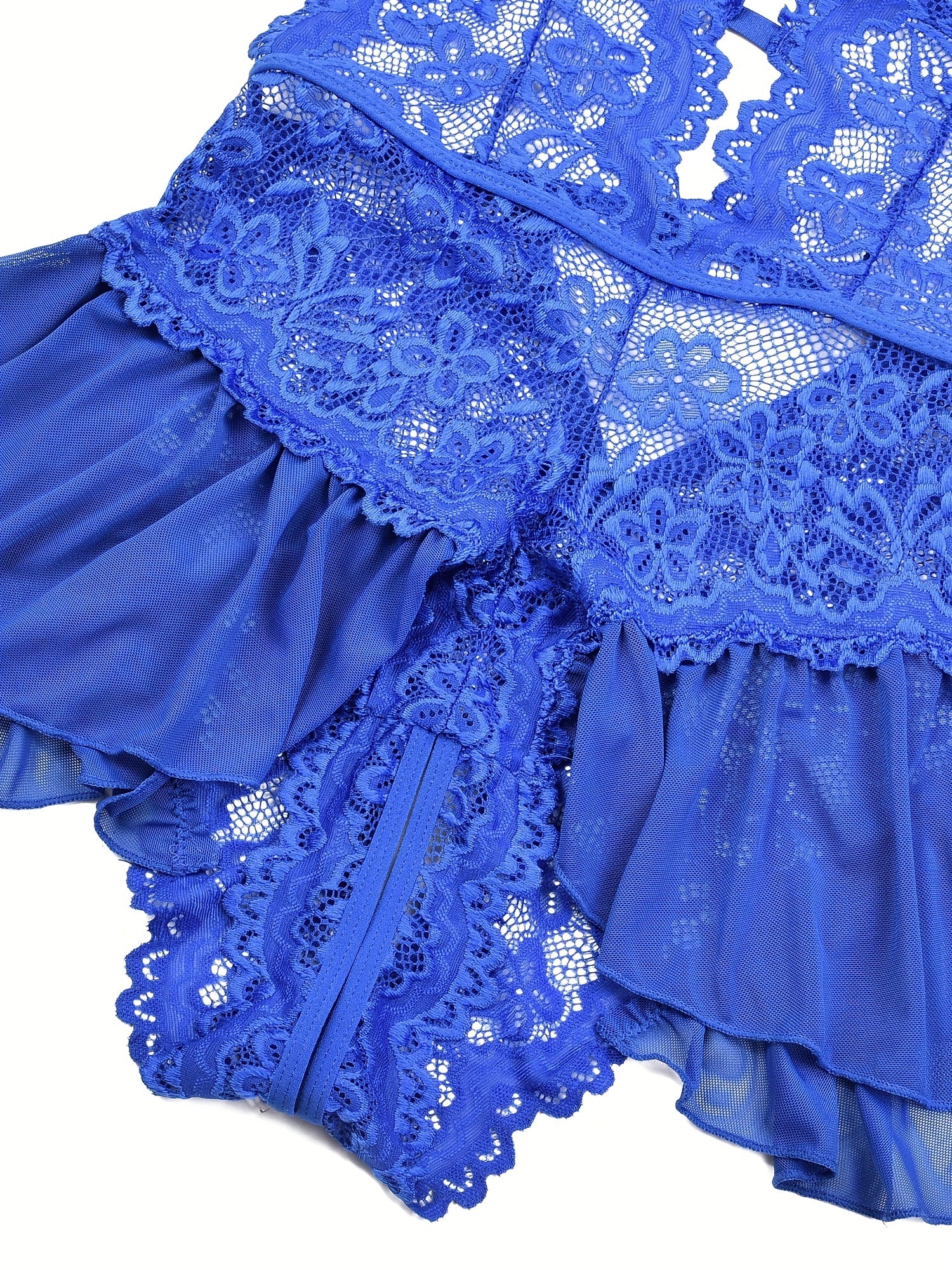 Women's Lingerie Bodysuit Floral Lace Plus Size Deep V Ruffle Halter