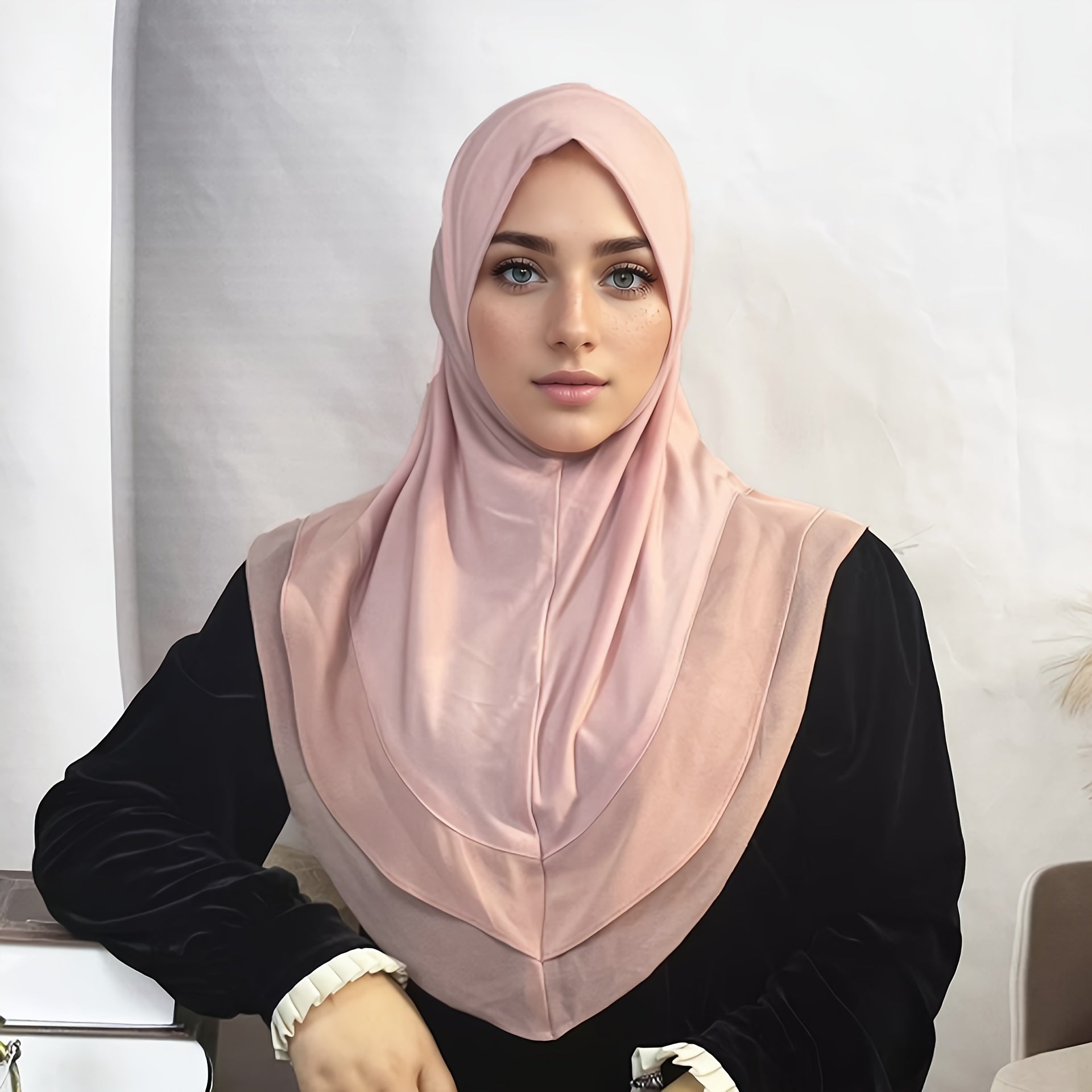 Women's Double Layer Chiffon Hijab Cap Solid Color Modest Head Covering