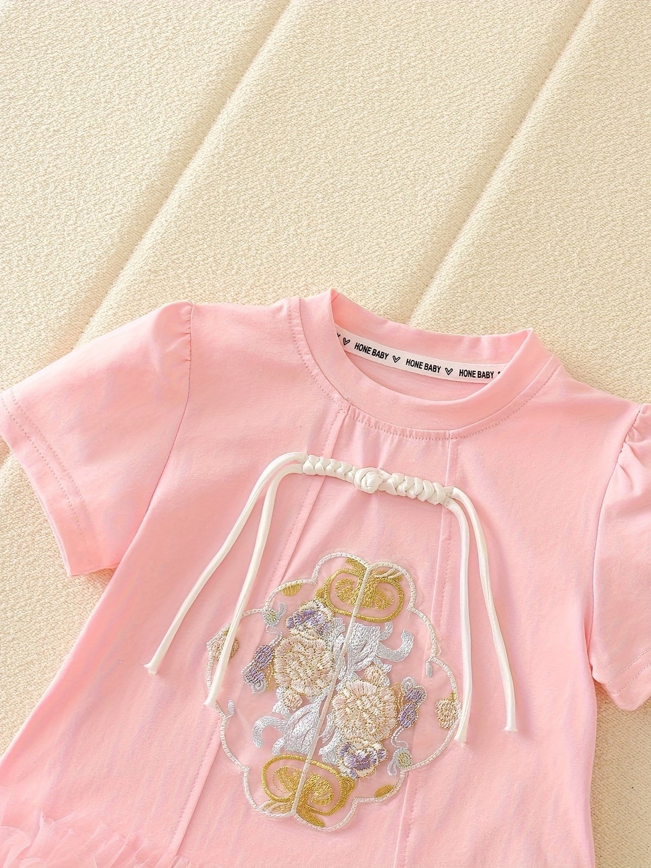 Girls Cotton Dress with Ruffle Hem Floral Pattern Summer Casual Knee Length