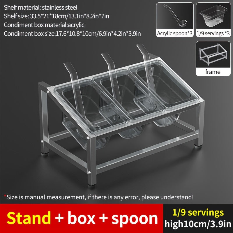 Stainless Steel Spice Organizer with Condiment Containers for Kitchen and Restaurant Use