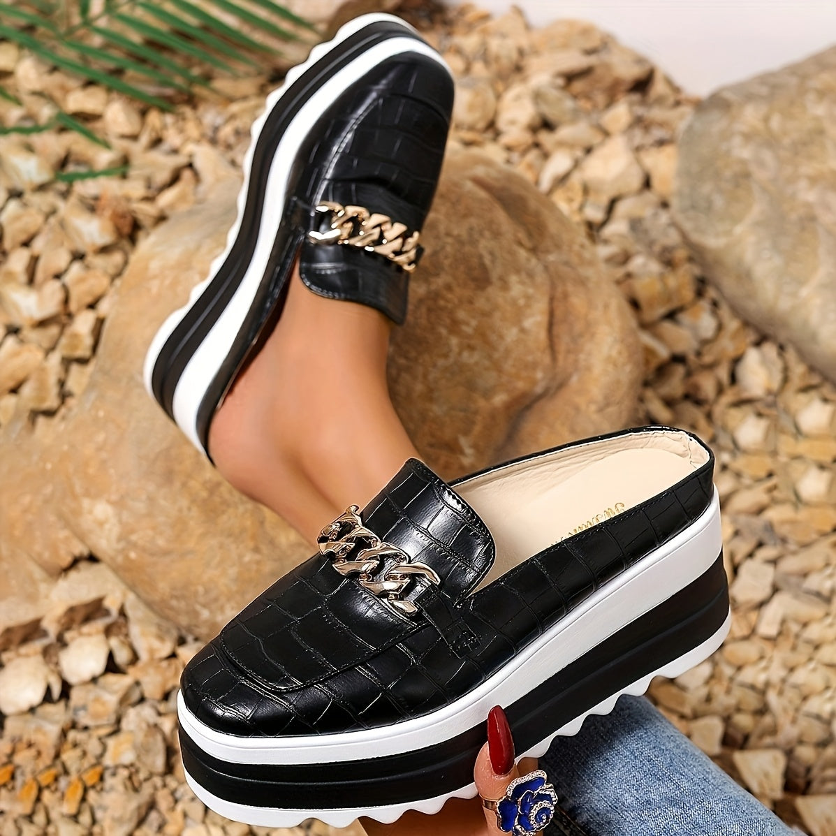 Women's Platform Shoes Synthetic Cushion Sole Gold Chain Casual Footwear