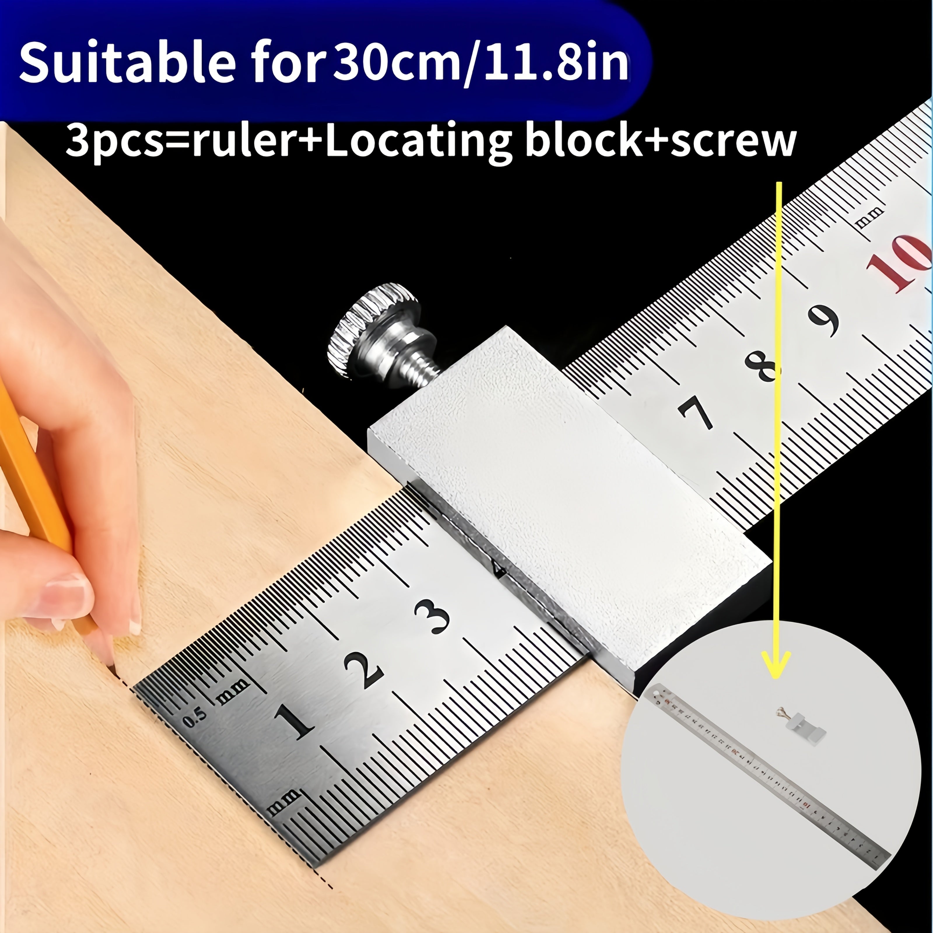 3Pcs Aluminum 15.7-Inch Precision Positioning Rulers Measuring Tools