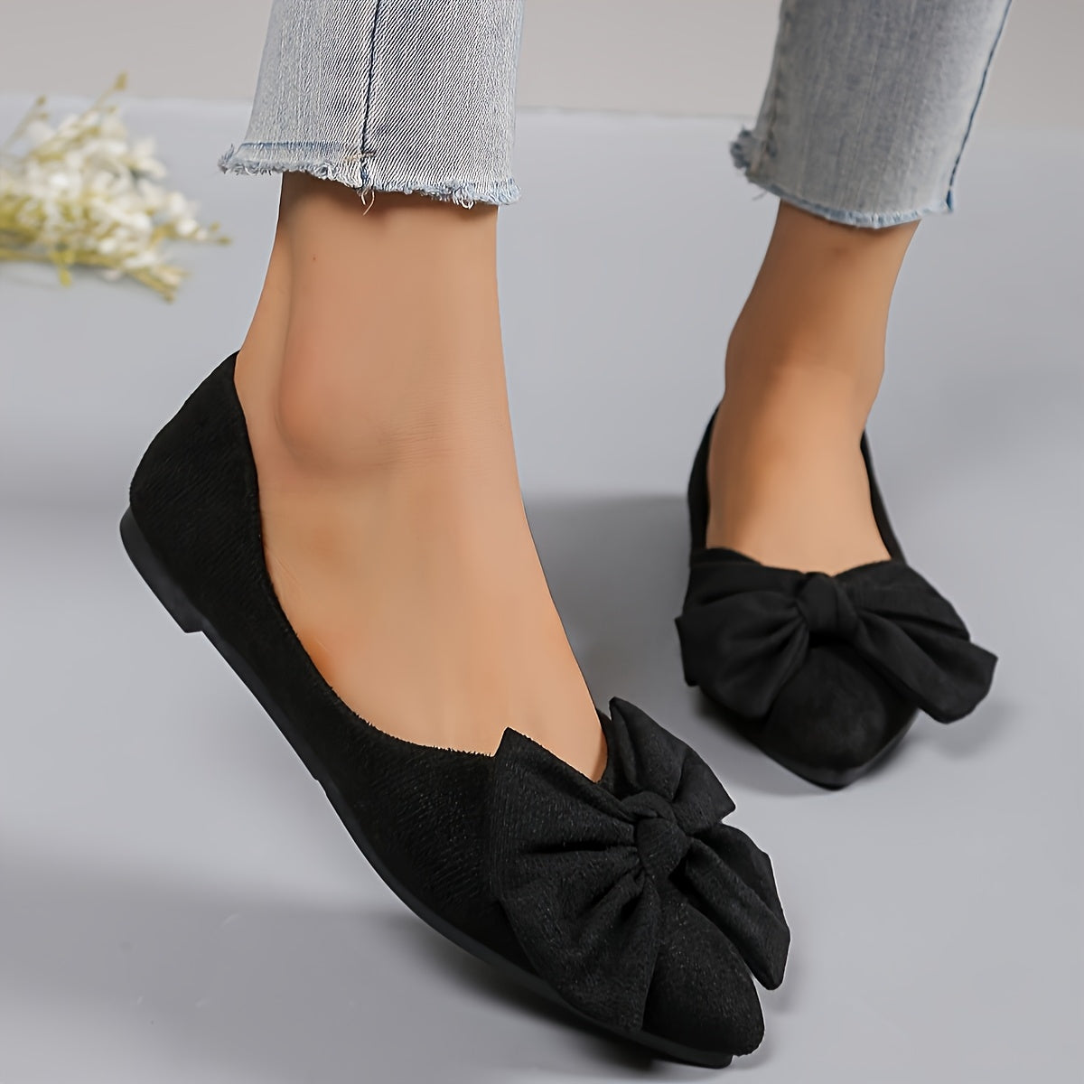 Women's All-Season Solid Color Bow Flat Shoes Comfortable Fabric Rubber Sole