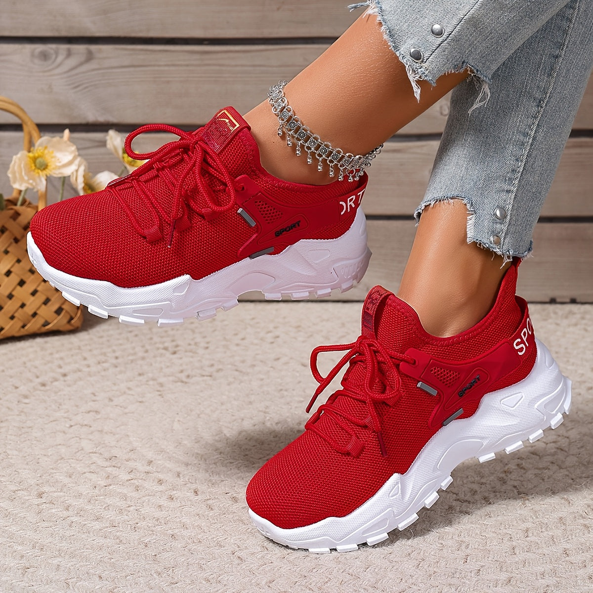 Women's Breathable Knit Sneakers Lightweight Casual Low-Top Running Shoes