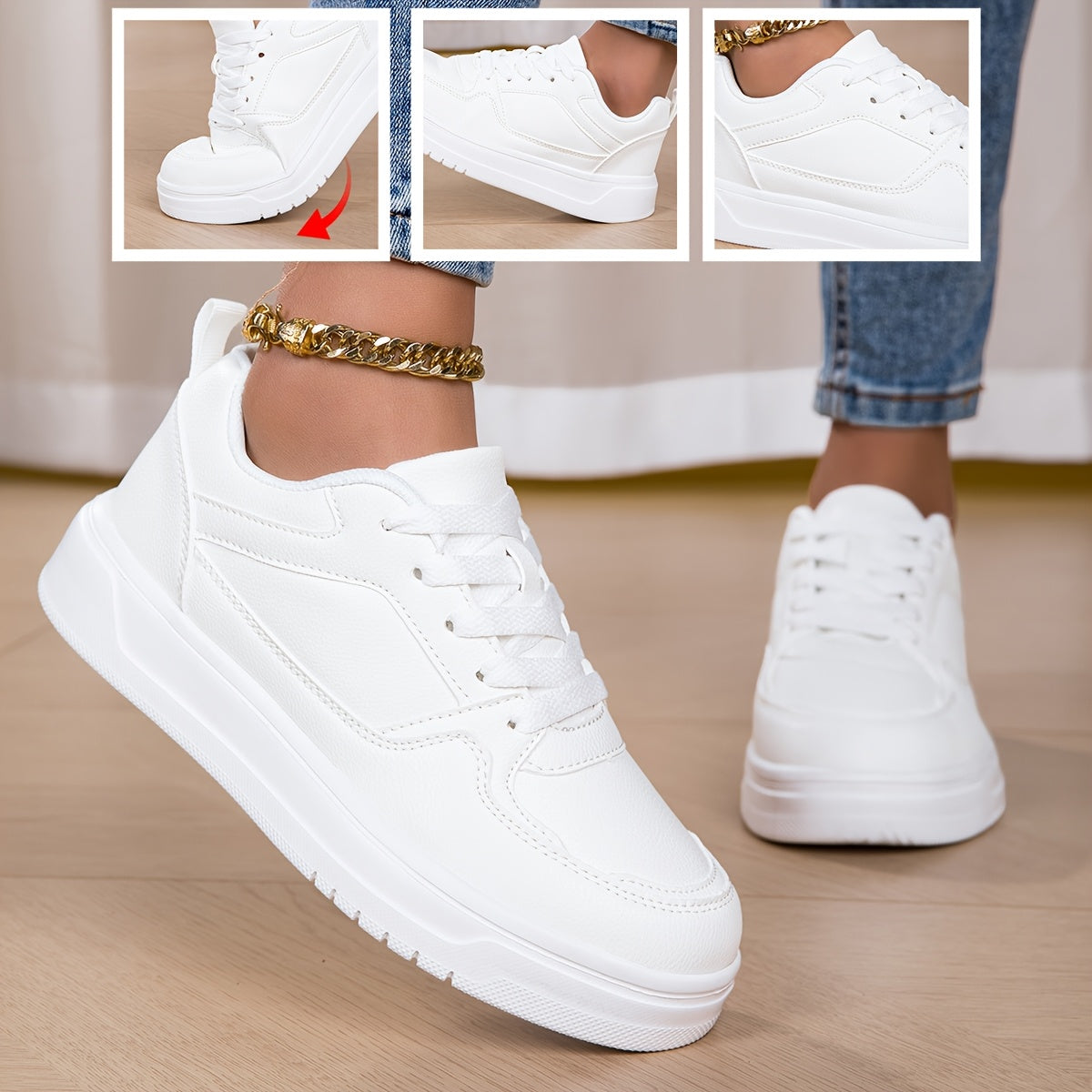 Women's Breathable Lightweight Casual Running Sneakers White Non-Slip Shoes