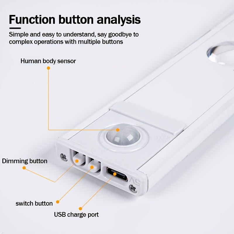 Rechargeable LED Strip Lights with Motion Sensor, 3-Color Dimming, USB Powered