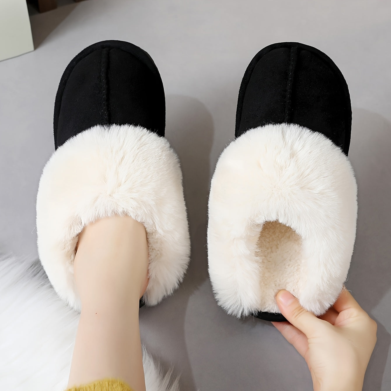 Ayollar uchun issiq plush shlyapka bilan yumshoq tagli ichki mo'ynali poyabzal