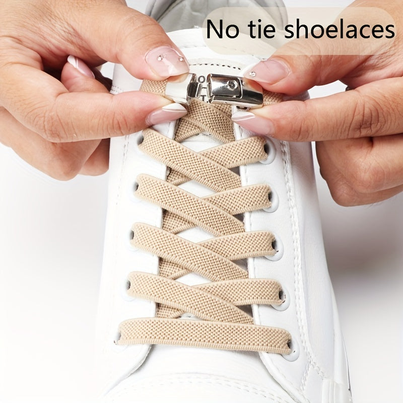 Unisex Elastic No Tie Shoelaces Set Widened Flat Dress Shoe Laces