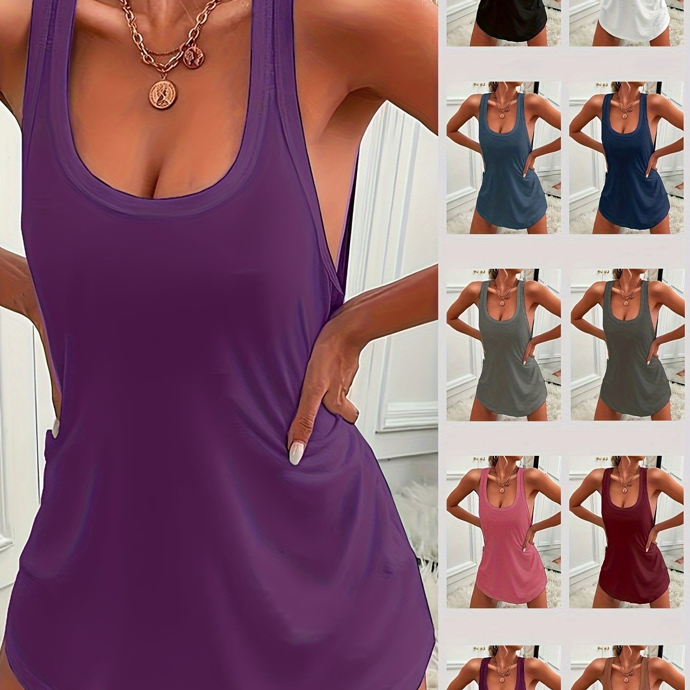 Women's Sleeveless Lounge Dress with Crew Neck, Solid Polyester, All-Season Elegant Loungewear