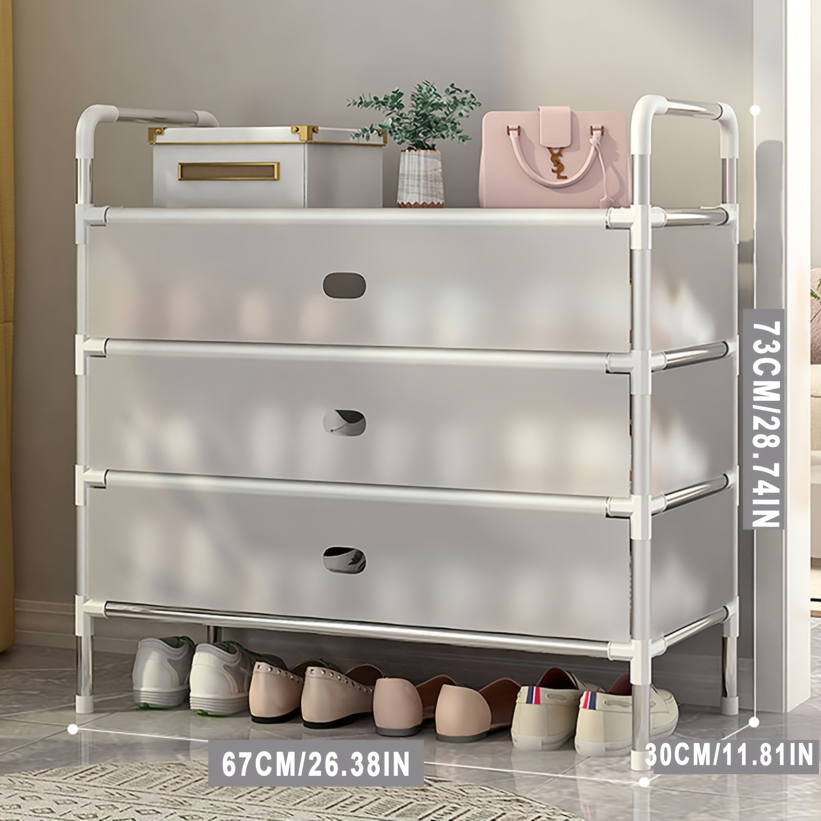 Estante para zapatos de múltiples capas con puertas a prueba de polvo, estructura de acero, de 2 a 4 niveles