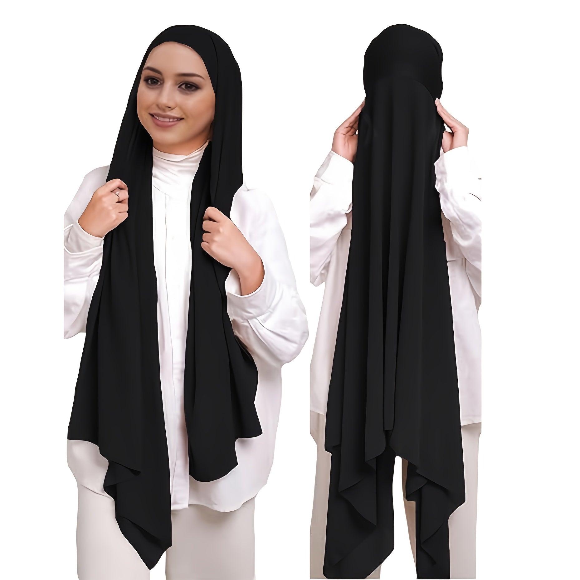Set of 2 Muslim Instant Hijabs with Inner Cap and Chiffon Headscarf for Ramadan