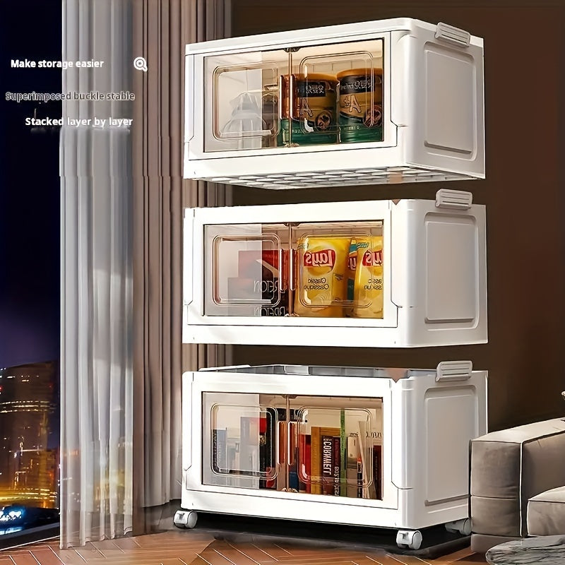 Foldable Storage Cabinet on Wheels Weatherproof Dustproof Bug-proof with Magnetic Doors for Home Use