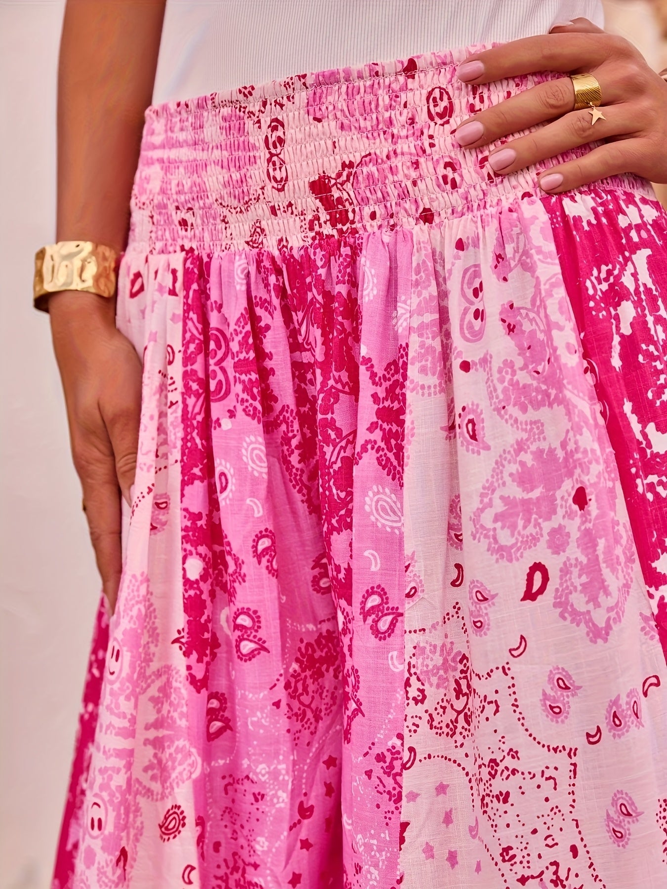 Women's Plus Size Floral Print Wide-Leg Pants with Elastic Waist Blue White Tropical