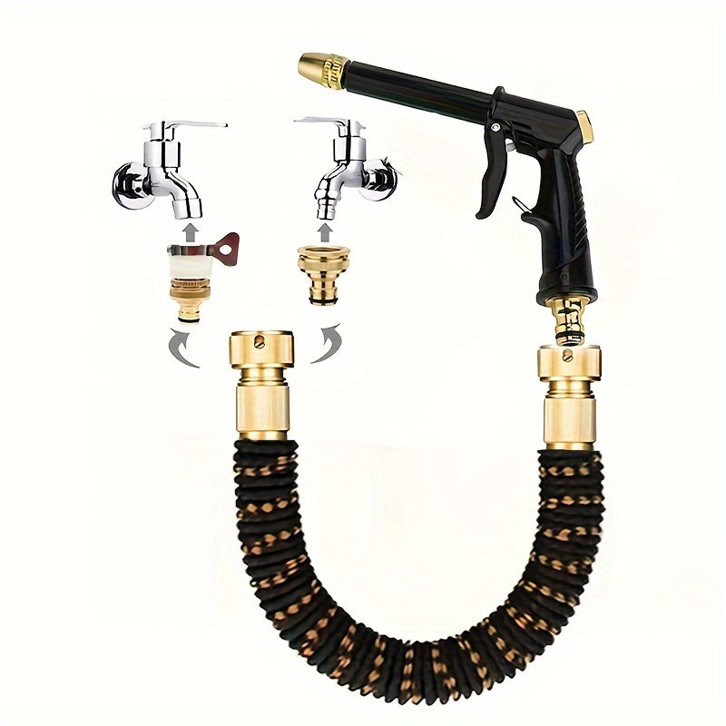 3-кратный расширяемый резиновый садовый шланг с мягким разбрызгивателем и универсальными соединителями