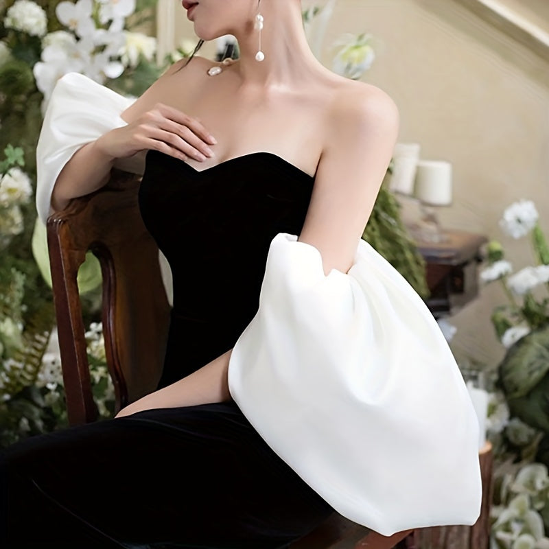 White Satin Bridal Shawl with Bubble Sleeves for Wedding Photography