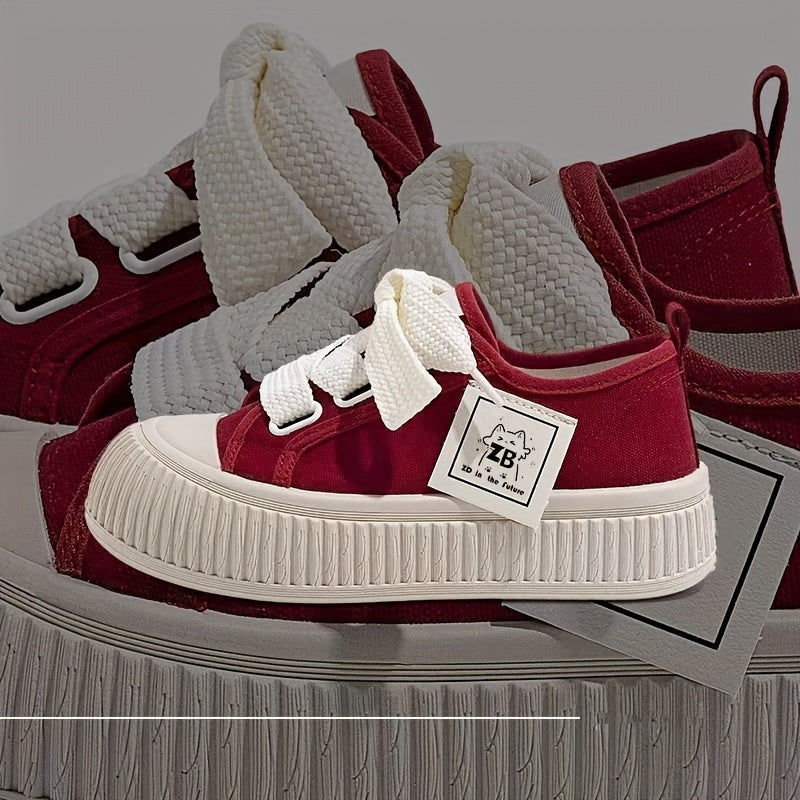 Women's Canvas Casual Sneakers with Thick Rubber Sole, Round Toe, All-Season Comfort