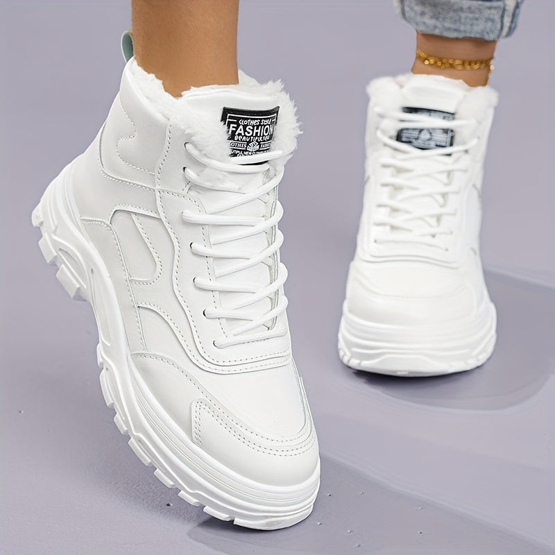 Женские зимние сапоги с флисовой подкладкой, теплые утепленные снегоступы, белые