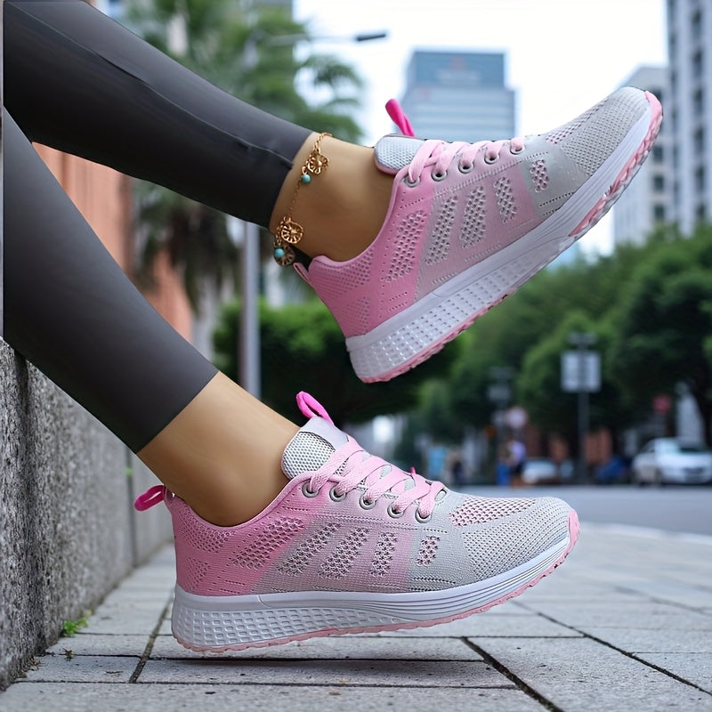 Women's Breathable Mesh Running Shoes Low-Top Sneakers Black Pink