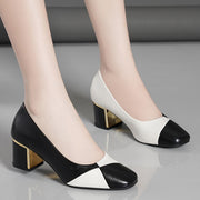 Women's High Heels Pointed Thick Heel Square Toe Solid Color Fall Dress Shoes