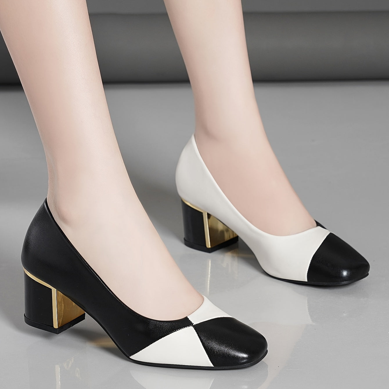 Women's High Heels Pointed Thick Heel Square Toe Solid Color Fall Dress Shoes