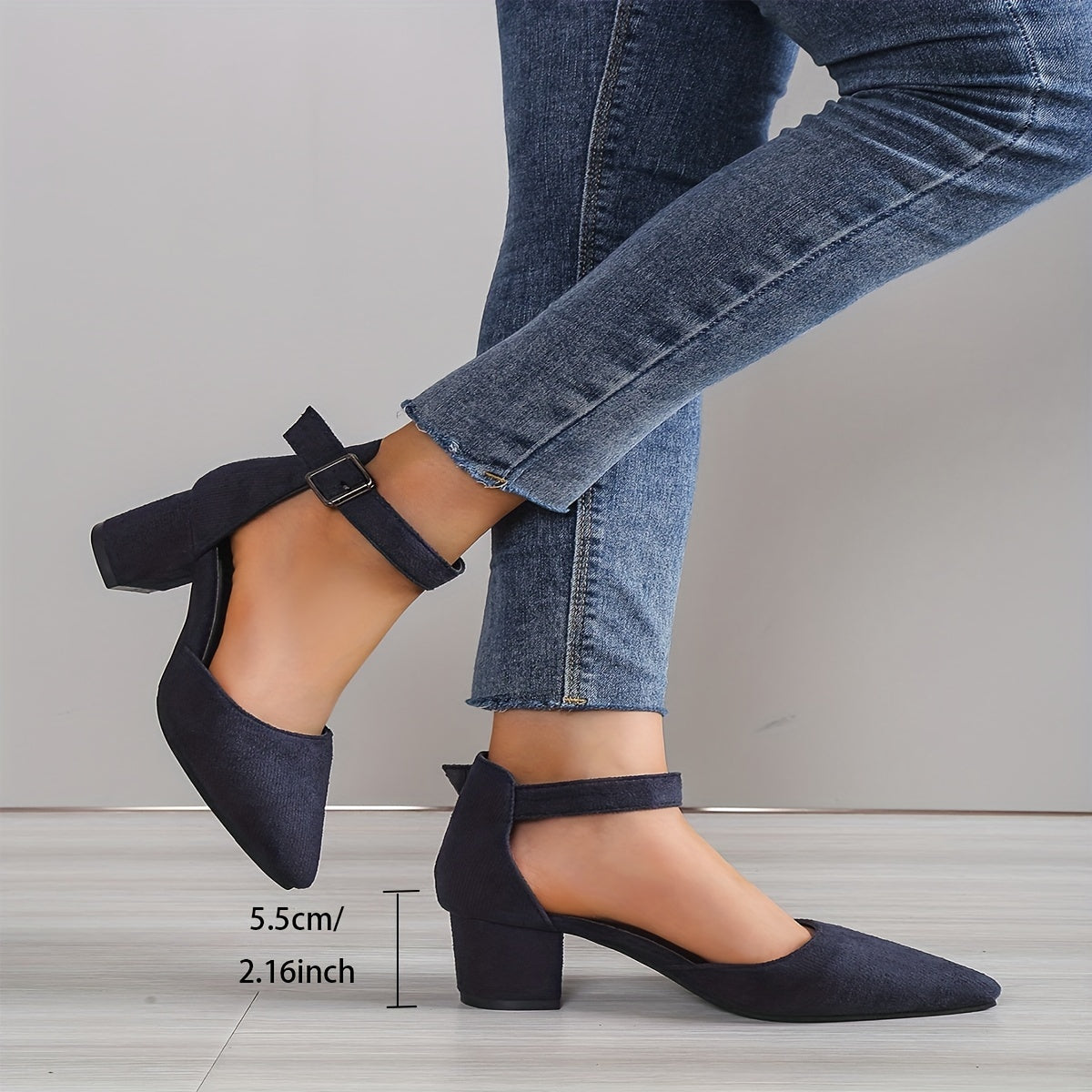 Women's Dress Shoes with Block Heel Ankle Strap Pointed Toe Solid Color Mid Heel