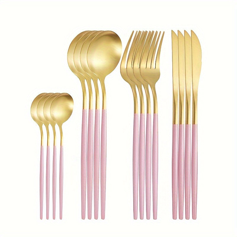 Juego de cubiertos de acero inoxidable de 16 piezas para cenas de bistec y postres