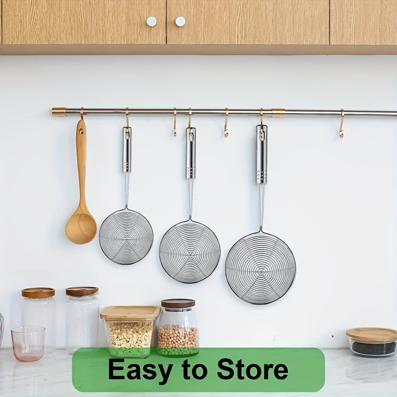 3 dona zanglamaydigan po'latdan yasalgan tarakcha to'plami, uzun tutqichlar bilan, oziq-ovqat uchun xavfsiz skimmer qoshiq