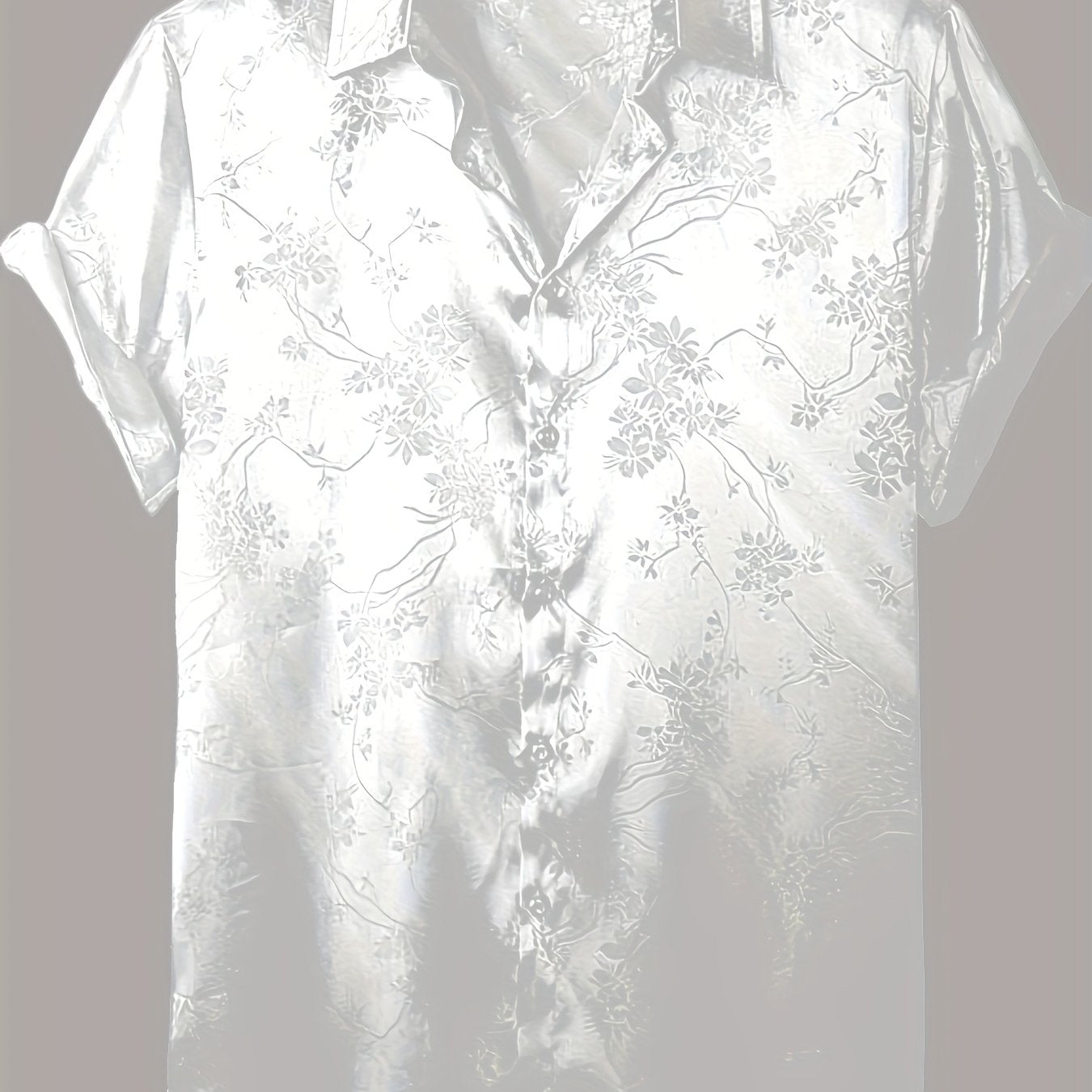 Men's Short Sleeve Button-Up Shirt with Floral Print Lightweight Polyester Summer Casual Collared Shirt