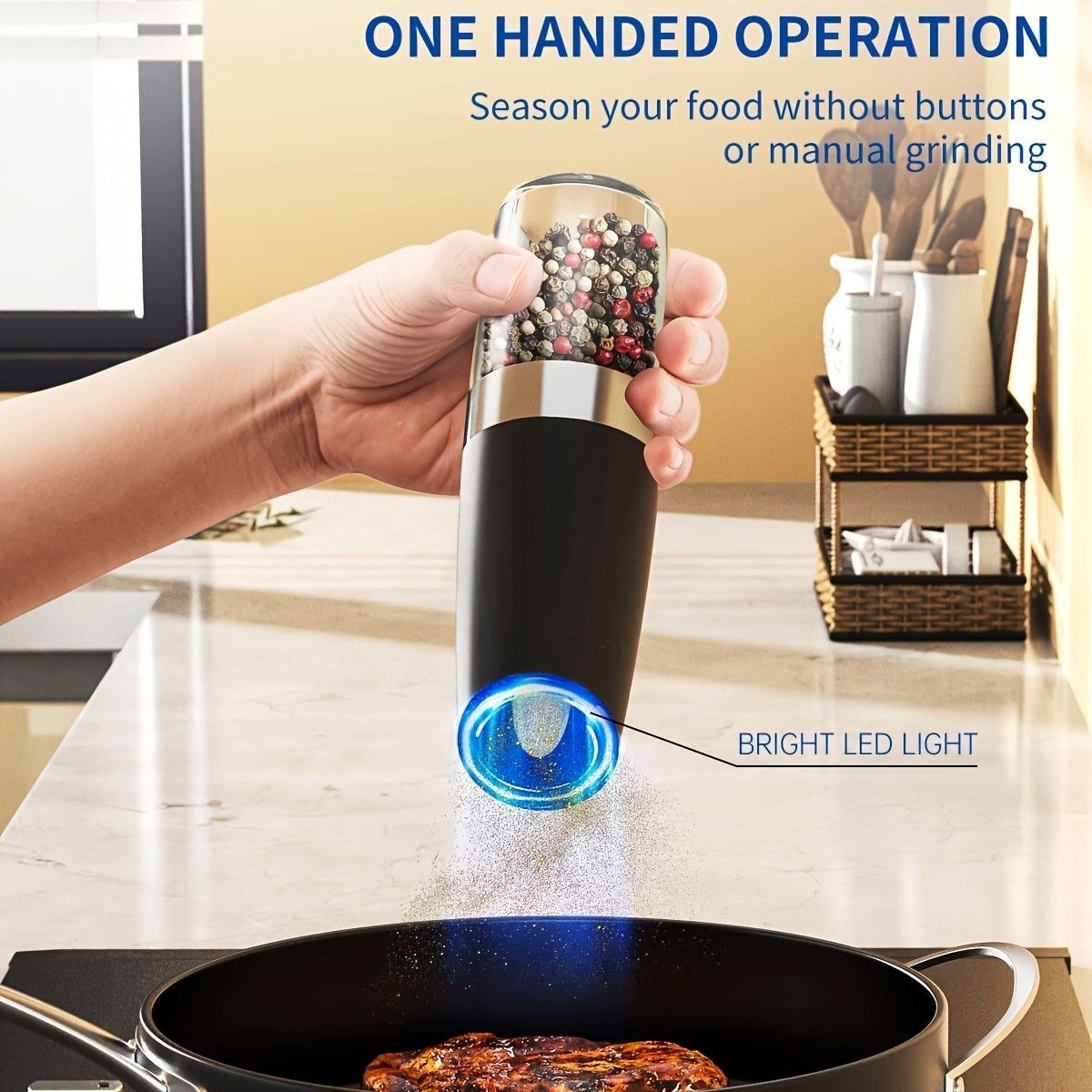 LED chirog'i bilan elektr tuz va murch maydalagich Avtomatik murch maydalagich