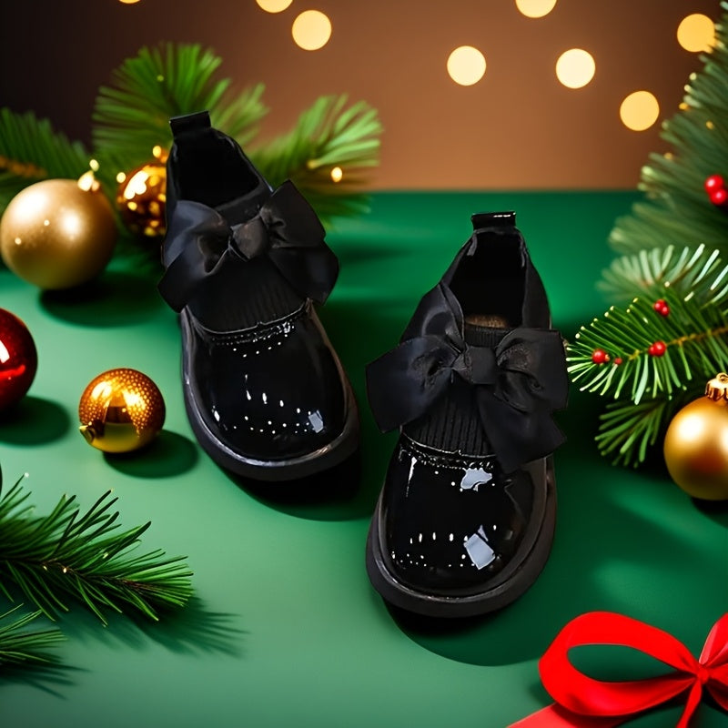Zapatos Mary Jane para niñas de color sólido con lazo, ligeros y cómodos para fiestas y actuaciones en otoño