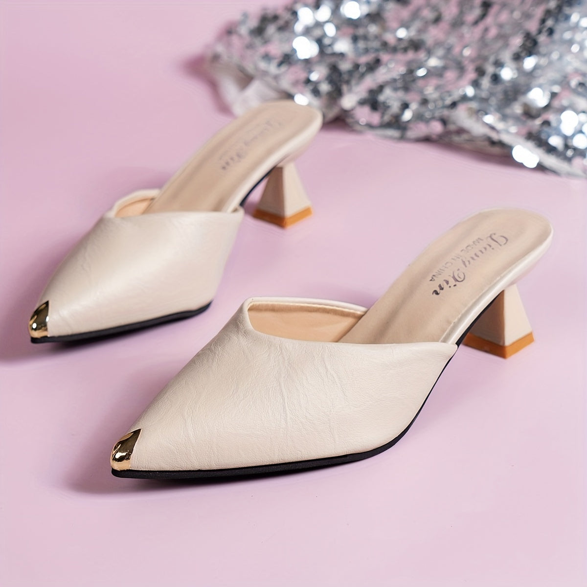 Women's Solid Color Slip-On Pointed Toe Sandals with Chunky Heel for Daily Wear