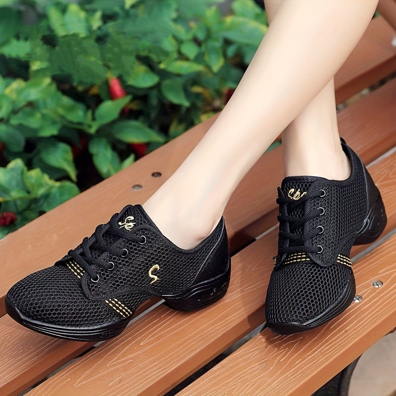 Women's Jazz Dance Shoes Mesh Low Top Lace Up Casual All-Season