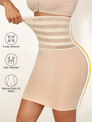 Women's High-Waist Tummy Control Skirt Black Mesh Overlay Slimming Body Shaper Elegant