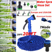 Expandable Garden Hose Set with 7 Spray Modes, Durable Polyurethane and Polyester, Includes Water Gun and Connectors
